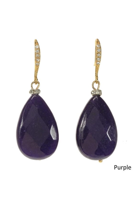 J&H Designs JHK860E_Purple Dyed Jade and Crystal Teardrop Earrings