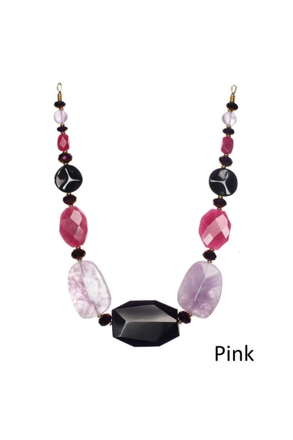 J&H Designs JHN692-Pink Gemstone Chunky Necklace