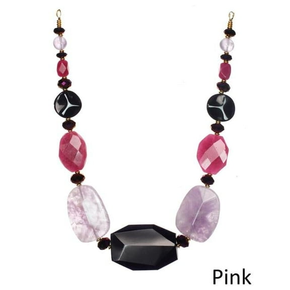 J&H Designs JHN692-Pink Gemstone Chunky Necklace