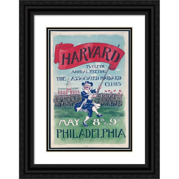 J. Harleston Parker 11x14 Black Ornate Wood Framed Double Matted Museum Art Print Titled: Harvard, Twelfth Annual Meeting, the Associated Harvard Clubs. May 8th and 9th, Philadelphia (1908)