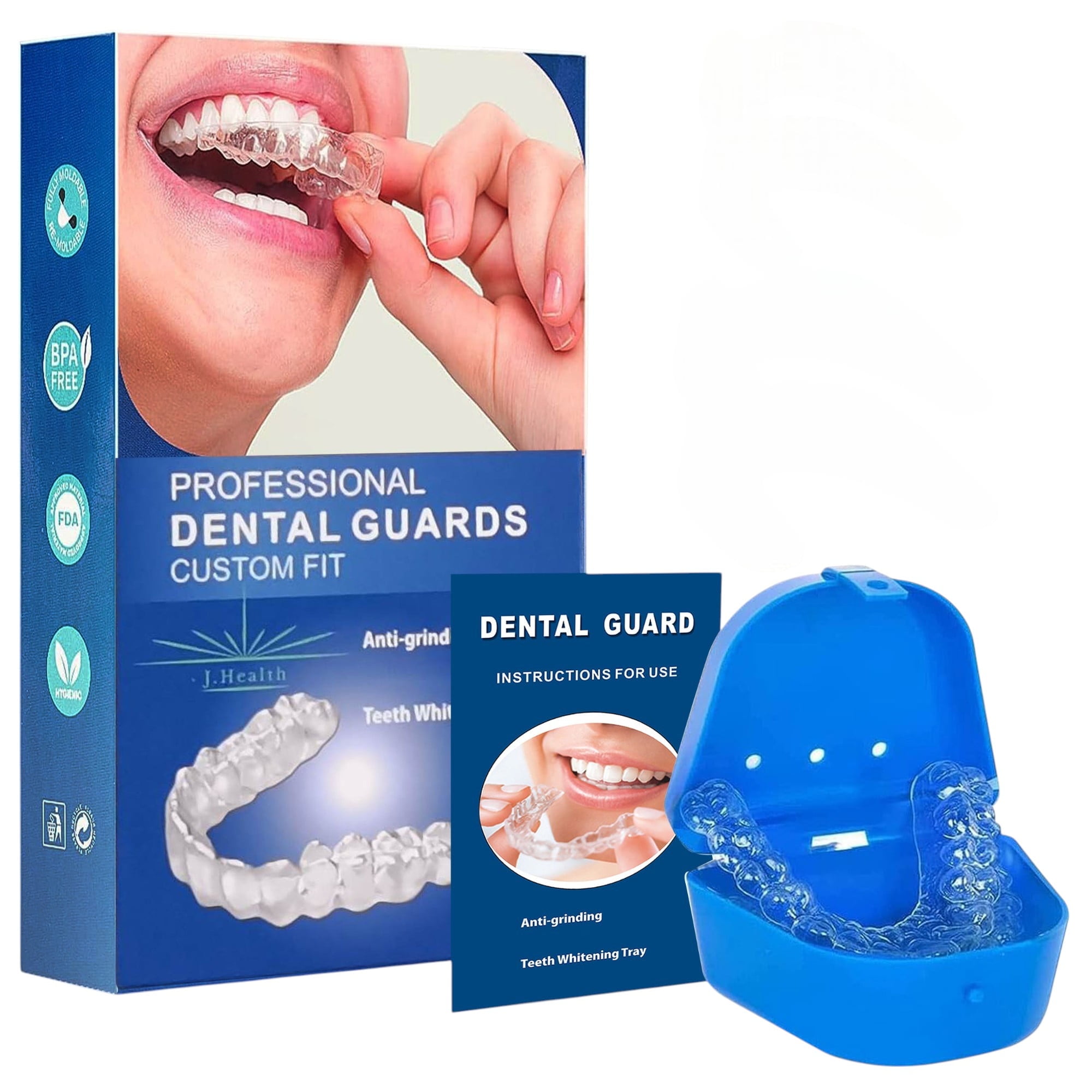 J.Health Adult Reusable BPA-Free Food Grade EVA Dental Night Guard for Clenching, 4 Pack