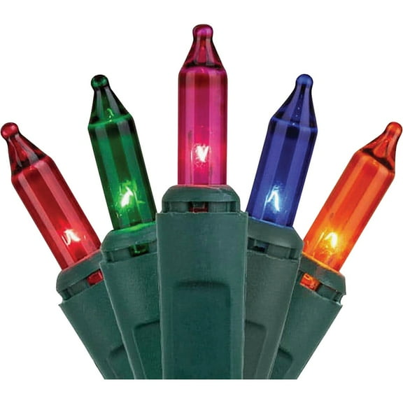 J Hofert Mini Incandescent String Light Set 2470 - 50 Bulbs, Multi Colored, Green Wire