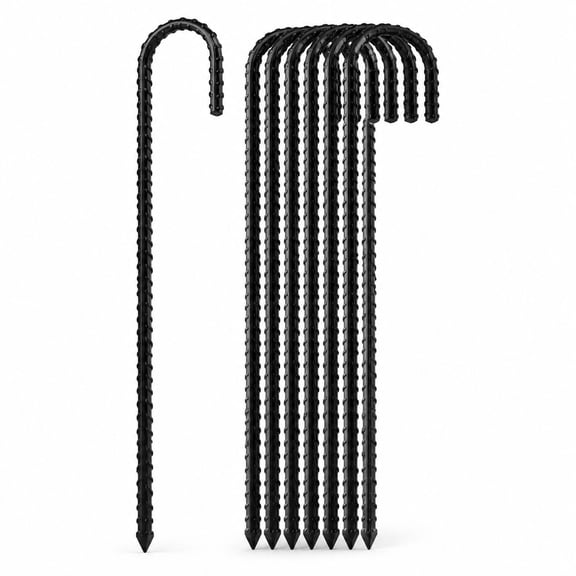 J-Hook Rebar Ground Stakes, 16 Inch Heavy-Duty Anti-Rust Metal Anchors, Black, 40 Pack for Chainlink Fences, Garden Dog Fences, and Tents