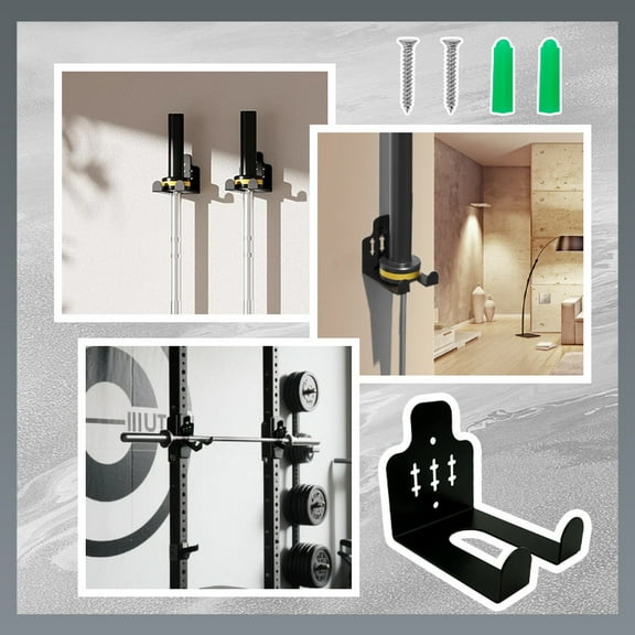 J-Hooks Barbell Holders for Power Rack - Spotter Arms with Rubber Pads Gym Wall Mount Barbell Rack Attachment for 5/8 1 Inch Hole Weightlifting Black