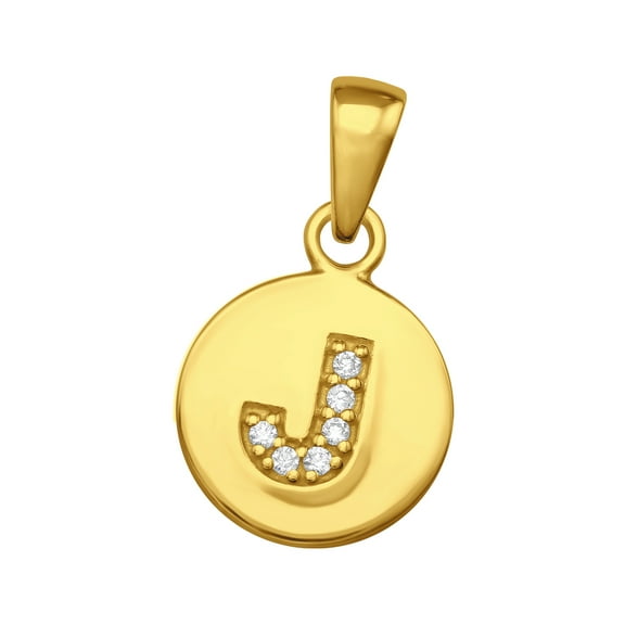 J Initial Pendant Gold Plated 925 Sterling Silver with Cubic Zirconia