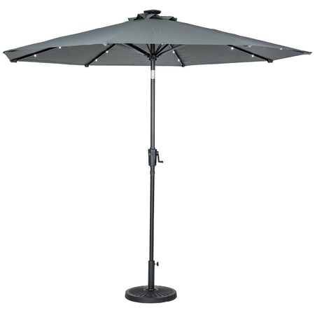 Sun Ray - 9' Round 8Rib Solar Lighted Umbrella - Grey