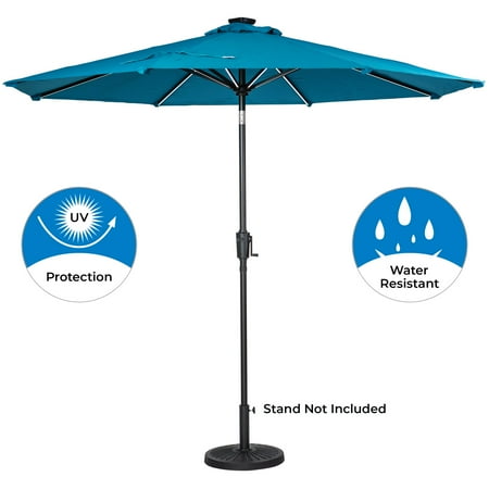 Sun Ray - 9' Round Next Gen Solar Lighted Umbrella - Teal