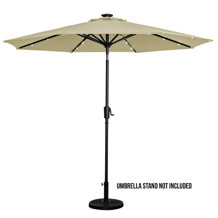 Sun Ray - 9' Round Solar Lighted Umbrella - Taupe