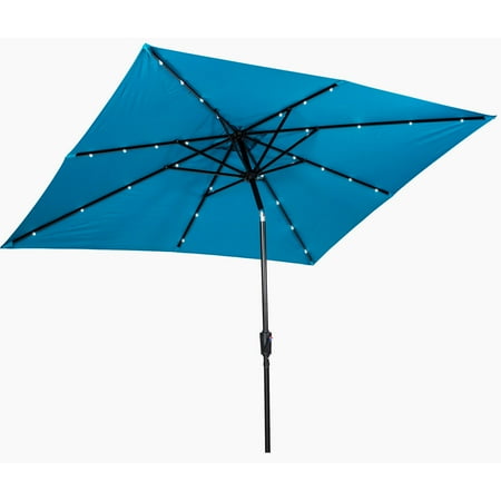 Sun Ray - 9'x7' Rectangular Solar Lighted Umbrella - Teal