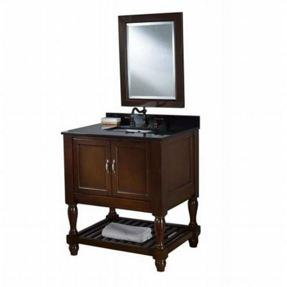 J & J International 32S10-EsBk-M Mission Turnleg Spa 32 in. Dark Brown Vanity With Black Granite Top & Mirror