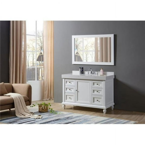 J&J International 48S9-WEW-M 48 in. Classic Exclusive Vanity in White with White Culture Marble Top & 1 Large Mirror
