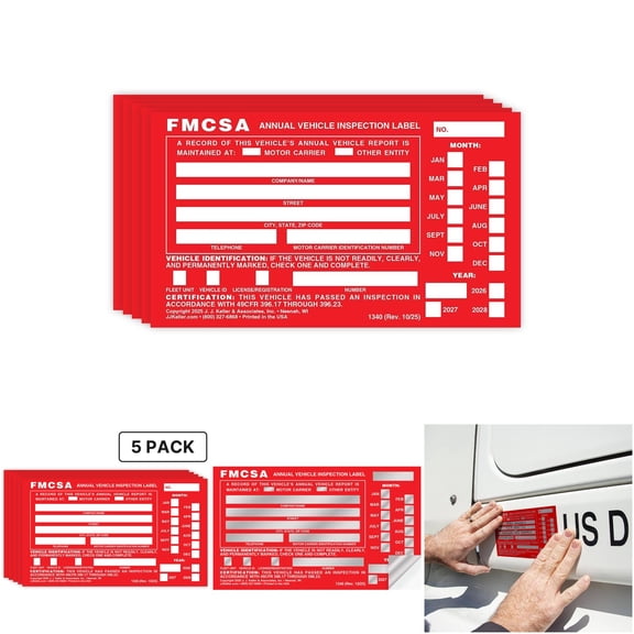 J. J. Keller 1340 Red Aluminum Annual Inspection Labels with Punch Boxes, 5-Pack