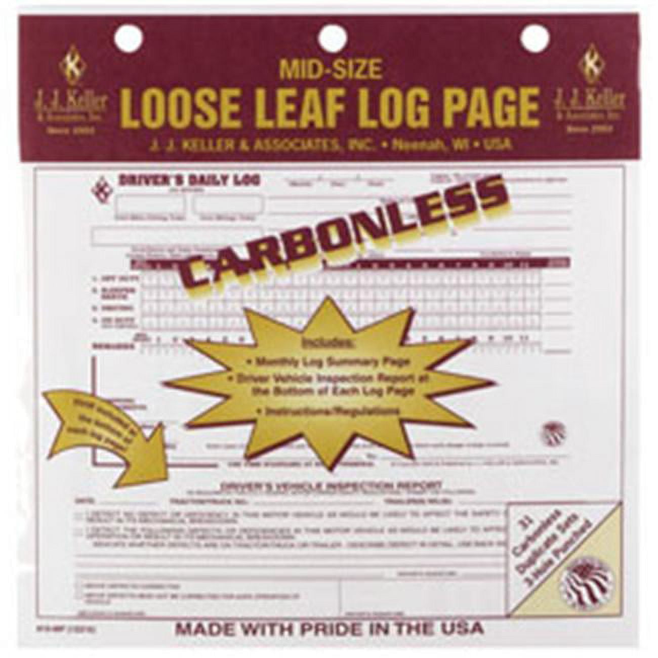 Jr. Log Samples J.J. Keller 615MP Duplicate Mid-Size Loose-Leaf Drivers Log Carbonless ...