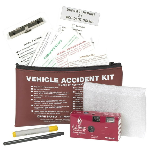 J. J. Keller & Associates, Inc. Vehicle Accident Kit in Vinyl Pouch (10.5" x 6.5") with 35mm Film Disposable Camera - Helps Drivers Collect, Organize & Report Vehicle Accident Information