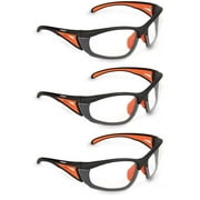 J. J. Keller SAFEGEAR Clear Safety Glasses 3-pk. - Anti-Fog & Anti-Scratch Safety Glasses for Men & Women, Black & Orange Frame - ANSI Z87.1 Compliant