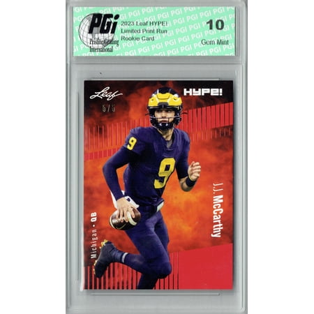 J.J. McCarthy Rookie Card Minnesota PGI 10 Gem Mint Football Trading Card 2023 Leaf HYPE! #122 Red SP Just 5 Made