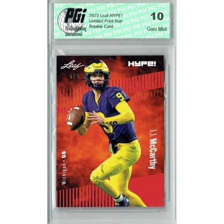 J.J. McCarthy Rookie Card Minnesota PGI 10 Gem Mint Football Trading Card 2023 Leaf HYPE! #122A Red SP Just 5 Made