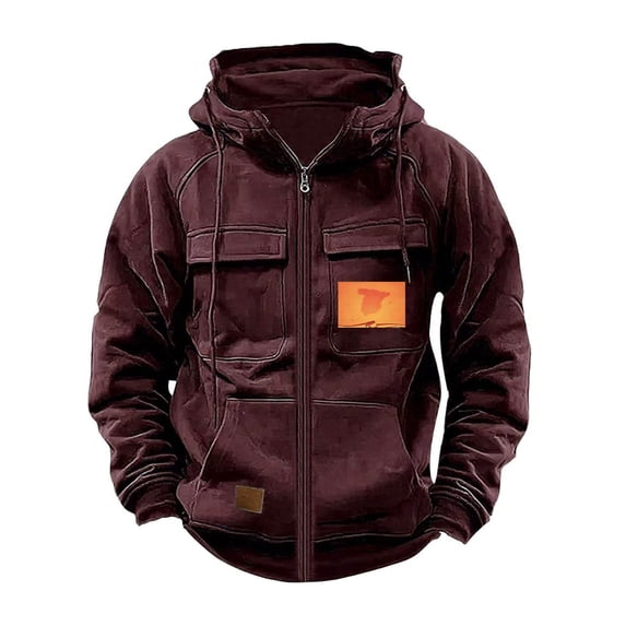 JIA JIA SHUANG Full Zip Hoodie for Men Lightweight Solid Color Long Sleeve Hooded Coat Athletic Hiking Outdoor Outwear with Multi Pockets