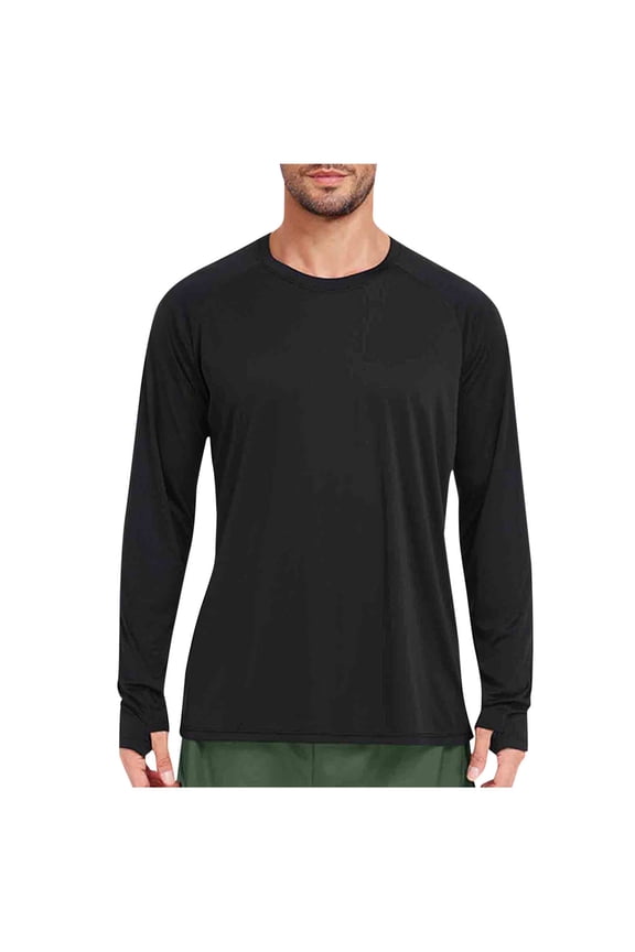 Men's Dry Fit Shirts Casual Crewneck Long Sleeve Pullover Lightweight Athletic Performance Tops with Thumb Holes Hiking