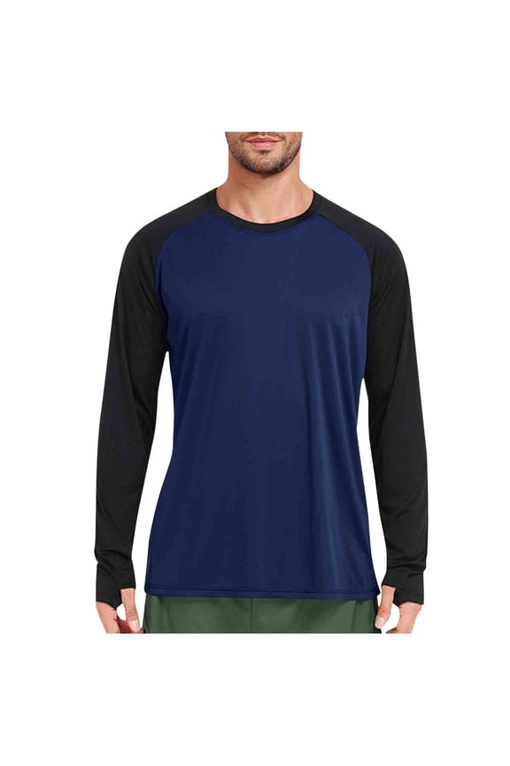 Men's Dry Fit Shirts Casual Crewneck Long Sleeve Pullover Lightweight Athletic Performance Tops with Thumb Holes Hiking