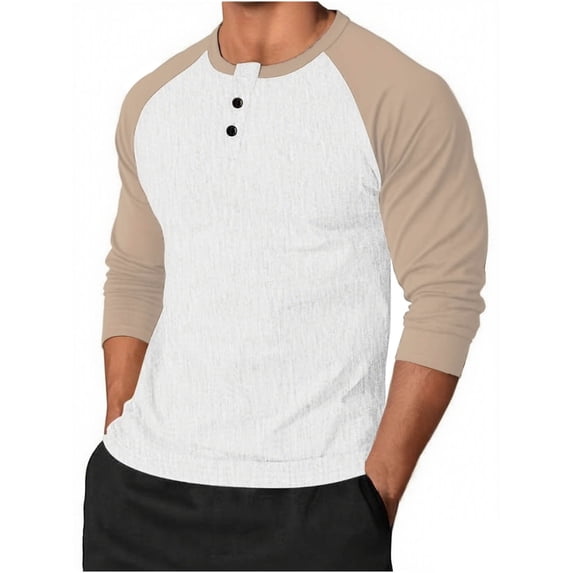 J J SHUANG Men's Henley Shirt Soft Round Neck Long Sleeve Color Block Pullover Casual Slim Fit Tee Big and Tall