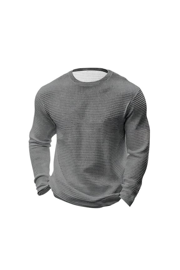 Men's Long Sleeve Shirts Crew Neck Thermal Tops Casual Textured Pullover Lightweight Regular Fit Undershirts