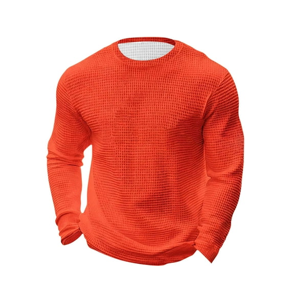 JIA JIA SHUANG Men's Long Sleeve Shirts Crew Neck Thermal Tops Casual Textured Pullover Lightweight Regular Fit Undershirts