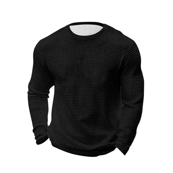 JIA JIA SHUANG Men's Long Sleeve Shirts Crew Neck Thermal Tops Casual Textured Pullover Lightweight Regular Fit Undershirts