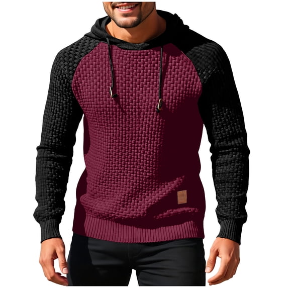 JIA JIA SHUANG Men's Long Sleeve Sweatshirt Lightweight Color Block Hooded Pullover Stylish Casual Textured Running Sports Top