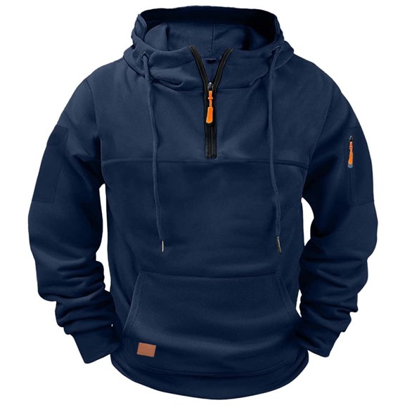 JIA&nbsp;JIA&nbsp;SHUANG Men's Quarter Zip Pullover Solid Color Long Sleeve Drawstring Hoodie Lightweight Fall Winter Warm Athlitic Running Top