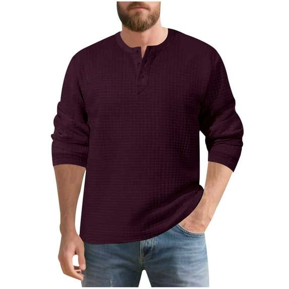 JIA JIA SHUANG Men's Quater Button Pullover Casual Long Sleeve Solid Color Textured Sweatshirts Fall Winter Cozy Thermal Top