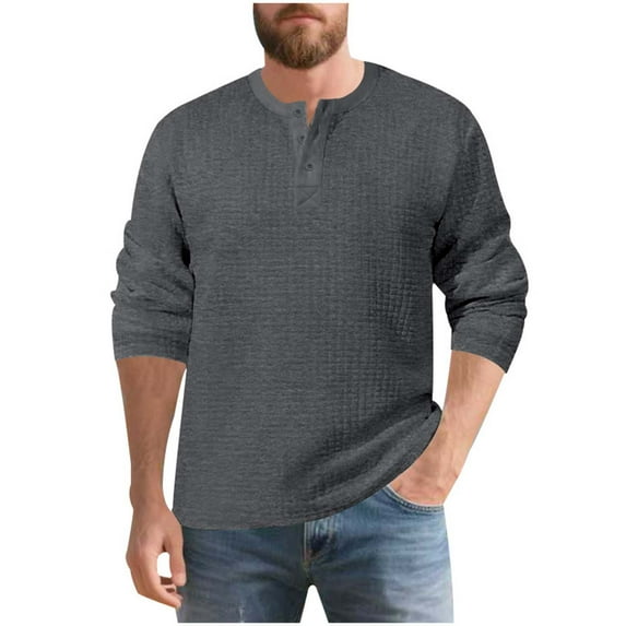 JIA JIA SHUANG Men's Quater Button Pullover Casual Long Sleeve Solid Color Textured Sweatshirts Fall Winter Cozy Thermal Top