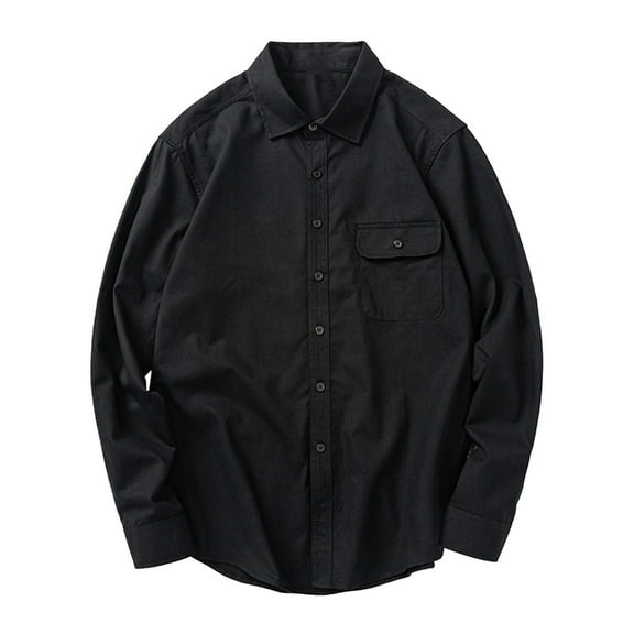 JIA JIA SHUANG Mens Button down Shirts Stylish Long Sleeve Solid Colar Top Casual Lapel Fall Winter Outfit with Pocket