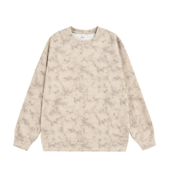 J J SHUANG Mens Casual Tops Long Sleeve Tie Dyed Shirts Solid Color Crewneck Sweatshirts Fall Winter Warm Tee