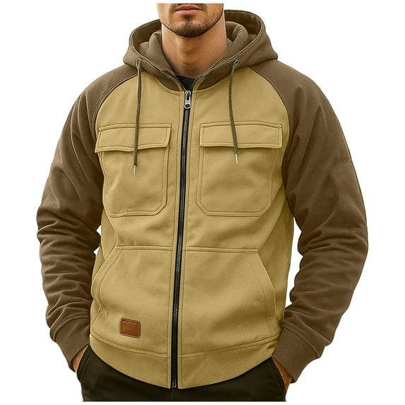 JIA JIA SHUANG Mens Hoodies Sweatshirt Stylish Color Block Long Sleeve Lightweight Athletic Outdoor Coat Fall Winter Outwear with Pockets