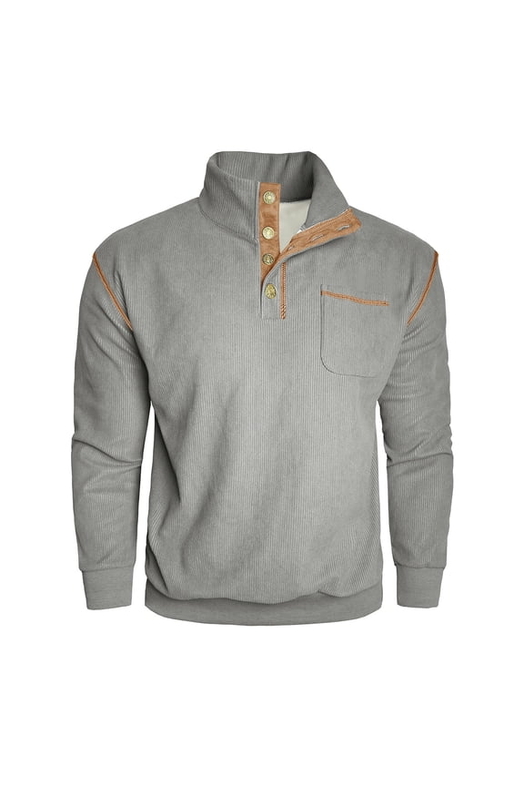 Mens Warm Corduroy Sweatshirt Casual Mock Neck Quarter Button Pullover Slim Fit Basic Long Sleeve Top with Pocket
