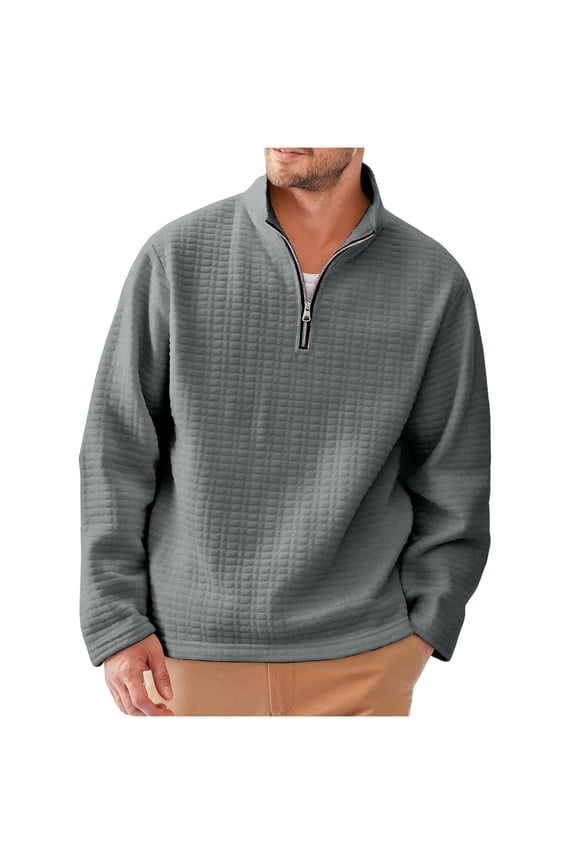 Quarter Zip Golf Pullover Men Long Sleeve Mock Neck Sweatshirt Solid Color Plaid Textured Top Fall Winter Warm Sweatshirts
