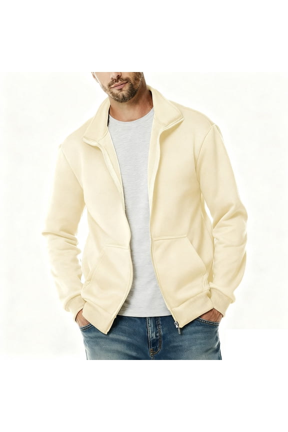 J J SHUANG Sweatshirt for Men Lightweight Zip up Long Sleeve Jacket Soft Mock Neck Fall Winter Outwear with Pockets