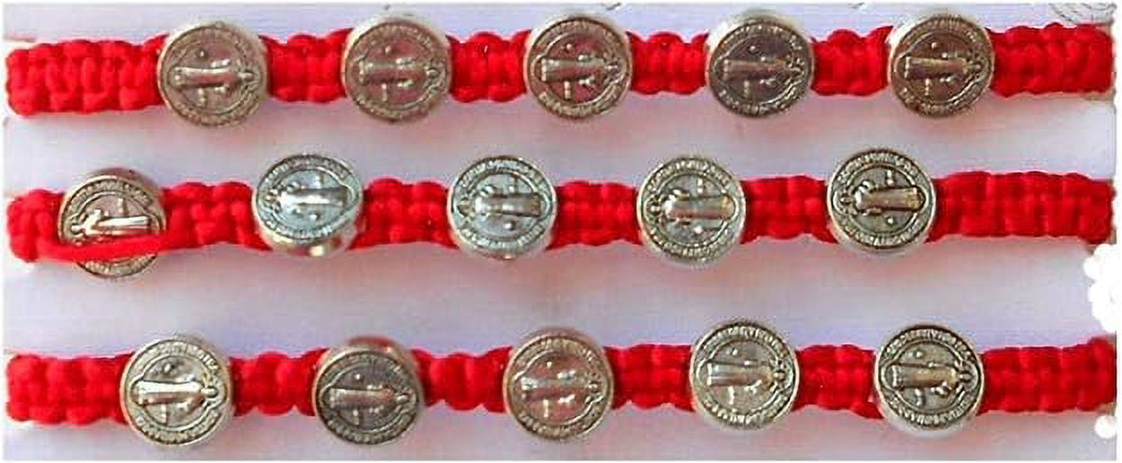 6-Piece Saint Benedict Medal Cord Bracelet Set - Adjustable Wristband For Protection, Evil Eye, Good Luck