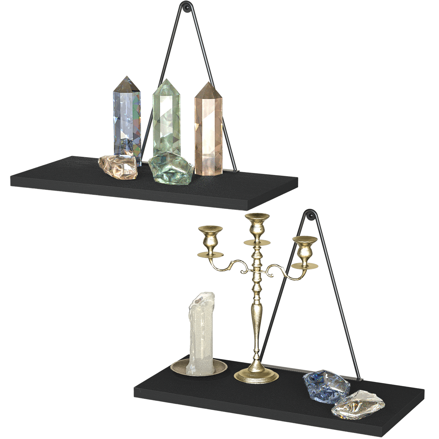 J JACKCUBE DESIGN - Black Floating Shelf, Wall Shelves with Triangle Bracket, Corner Shelf Wall Mount, Mordern Home Décor for Living Room, Bedroom, Kitchen and More, Set of 2 - MK602A