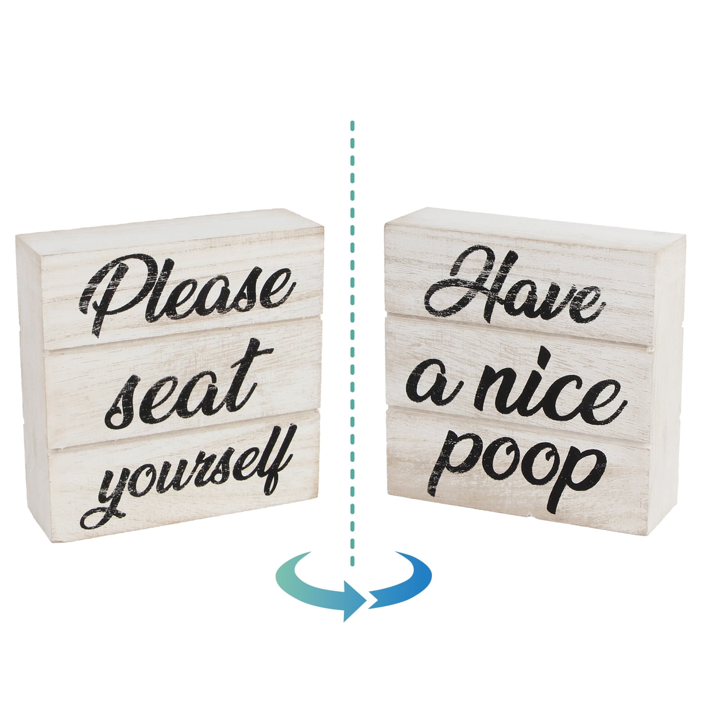 J JACKCUBE DESIGN Double Sided Funny Bathroom Classic Sign Box- Please Seat Yourself Sign- Farmhouse Vintage, Rustic White Wood Home Décor Restroom Wall Art Decoration with Saying - MK1065B
