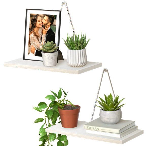 J JACKCUBE DESIGN Floating Shelf Set of 2, Wall Shelves with Triangle Bracket, Wall Mount Corner Shelf Modern Home Dcor for Living Room, Bedroom, Kitchen - MK602D (White Wood)