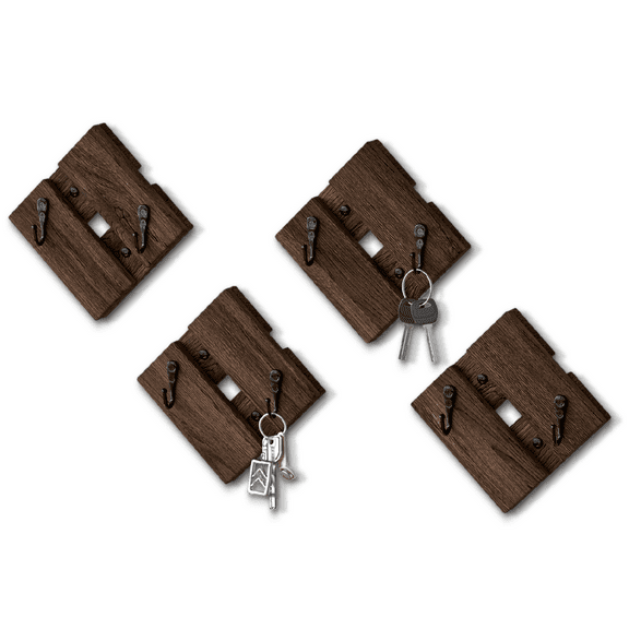 J JACKCUBE DESIGN Rustic Wall Hooks for Hanging Set of 4, Wall Mounted Farmhouse Vintage Decorative Wooden Hangers for Coat Hat Bag Purse Key Towels (Total 8 Hooks) - MK1003A