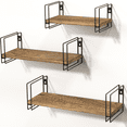 thumbnail image 1 of J JACKCUBE DESIGN Rustic Wood Floating Shelves, Set of 3 Wall Mounted Hanging Shelves with Black Wire Frames for Bedroom. Living Room, Kitchen, Bathroom and Office - MK696A, 1 of 6