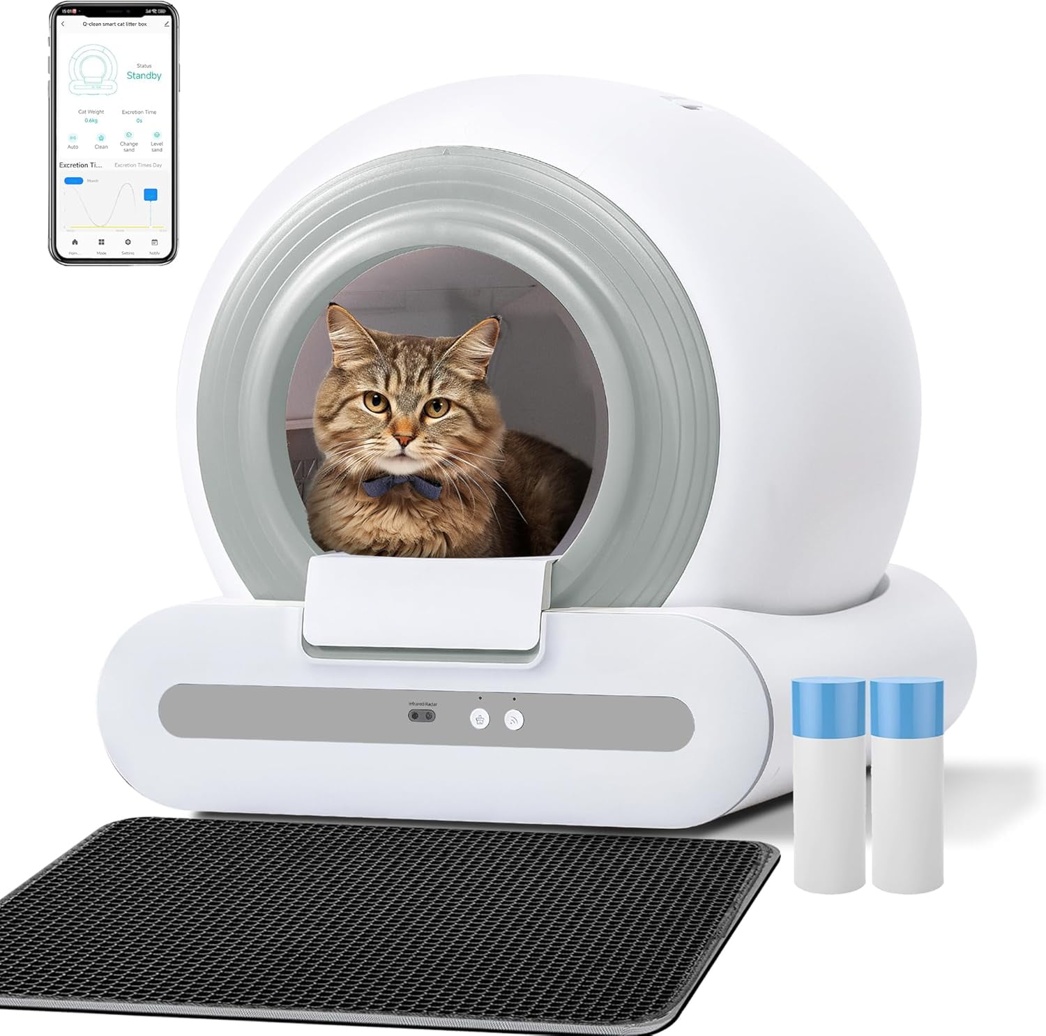 J JORBASADO Self Cleaning Litter Box 65L+9L Automatic Cat Litter Box Self Cleaning with APP Control for Multiple Cats Families Safety Protection