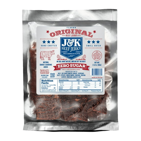 J&K Beef Jerky - Original Zero Sugar Flavor, 2.12 oz