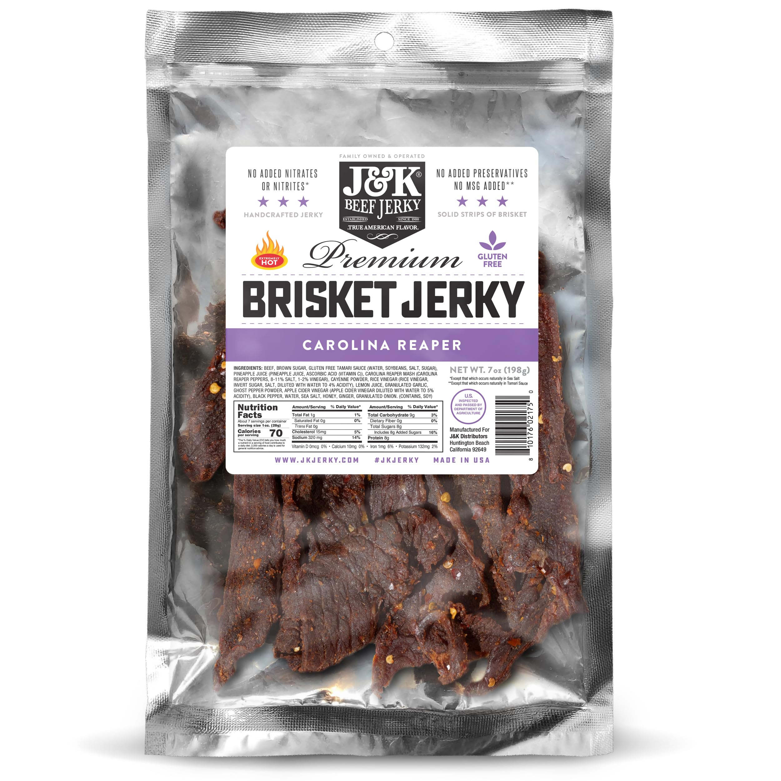 J&K Jerky Carolina Reaper OIF8 Beef Brisket Jerky Small Batch