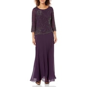 J Kara Women 3/4 Sleeve Beaded Floral Asymmetrical Dress Plum/Shaded/Mercury, 8