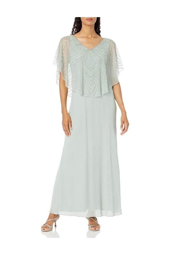 Women's Plus Size Geometrical Beaded V-Neck Dress, Celadon, 22W