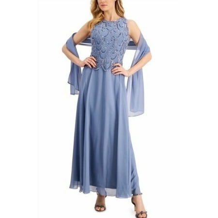 J Kara Women's Embellished Maxi Formal Dress, Dusty Blue, Size 18